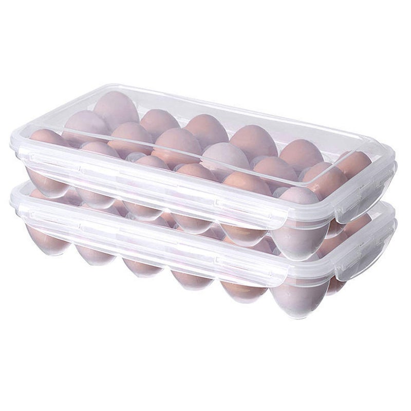 LonlyEagle XBY-US 2 Pack Covered Egg Holders For Refrigerator, Plastic Storage Container/ Deviled Egg Tray Carrier with Lid Fits 18X2 Eggs(36 Eggs) - Image 1